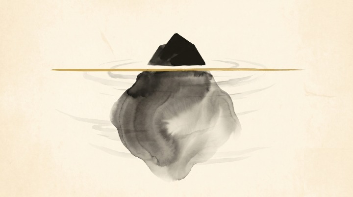 Iceberg em pintura sumi-ê — custo visível vs invisível